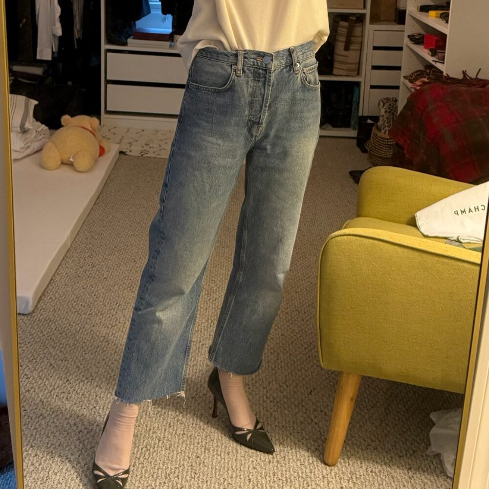 Anine Bing Medium Wash Blue Cropped Straight Jeans